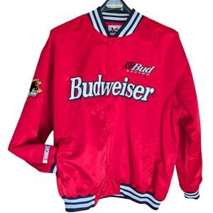 Vintage Budweiser Racing Nylon NASCAR Snap Jacket XL Dale Jr Embroidered Chase